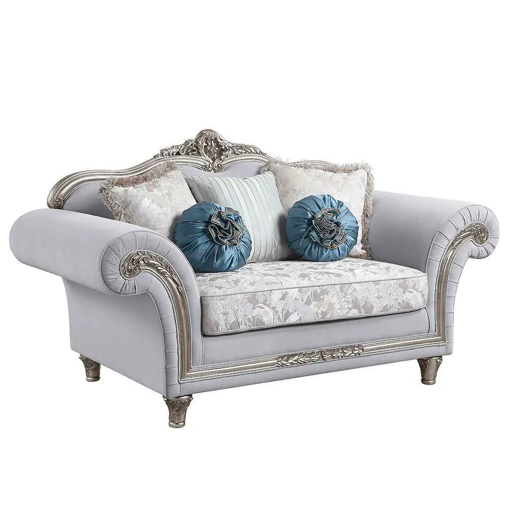 Durable Pelumi – Loveseat With 5 Pillows – Light Gray Linen Platinum Efficient