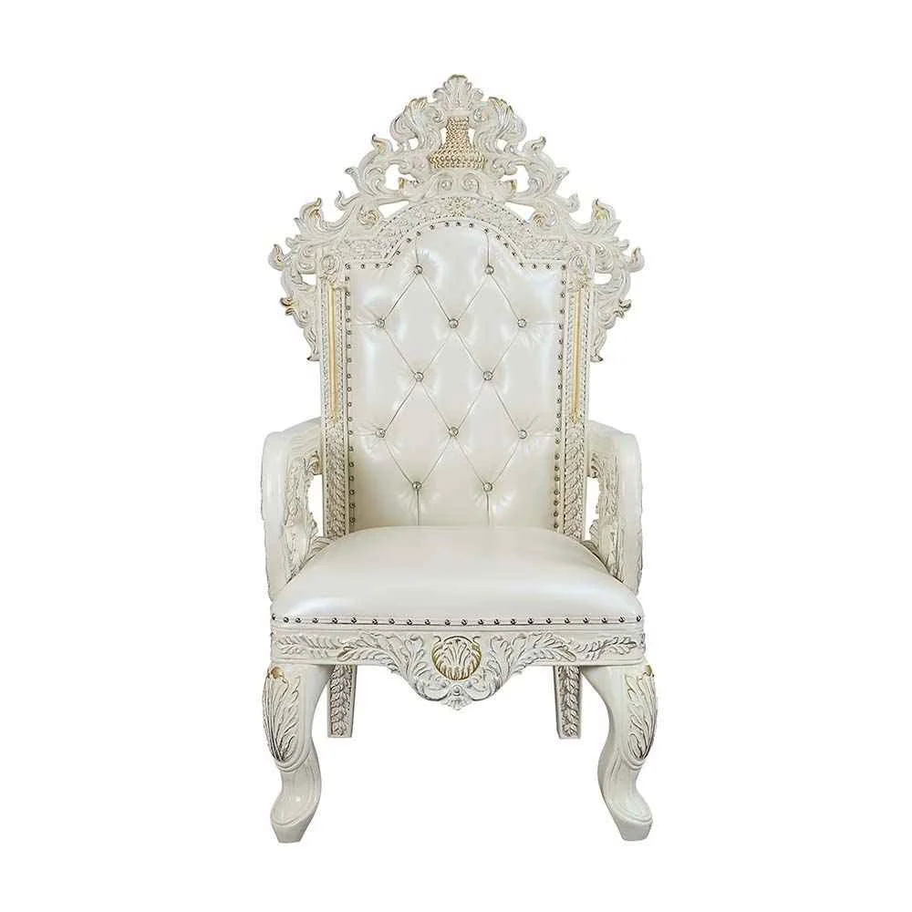 High-Grade Adara – Arm Chair Set of 2 – Pearl White Synthetic Leather Antique White Superior