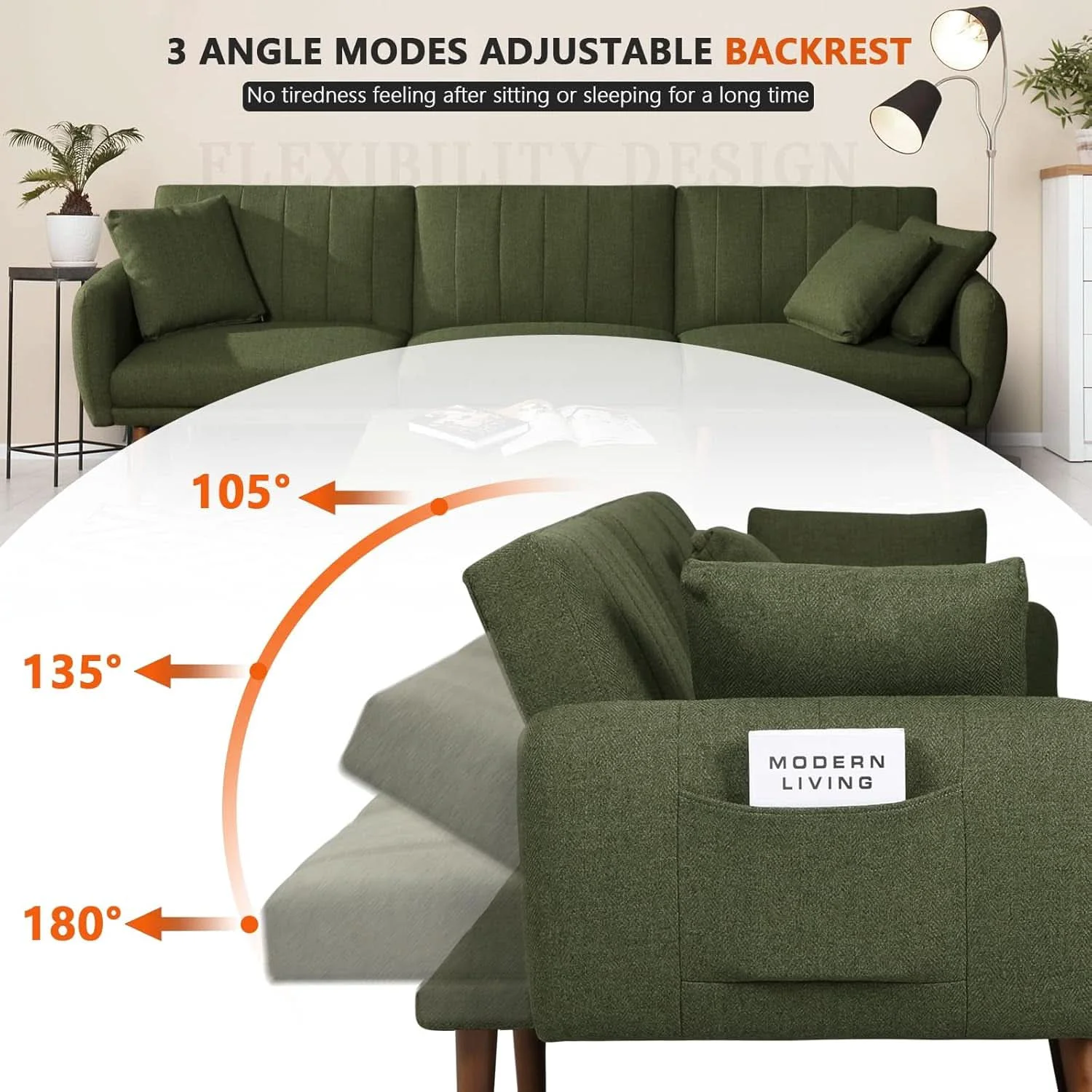 Unique LShaped Linen Sleeper SofaBed With Reclining Backrest Specialty