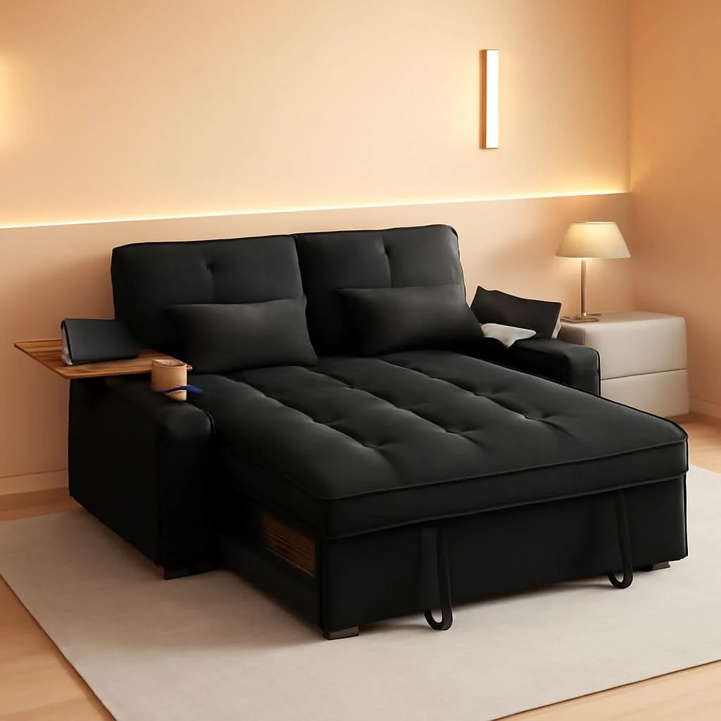Contemporary 65Inches able Sleeper Sofa Bed Black USBPort Exclusive