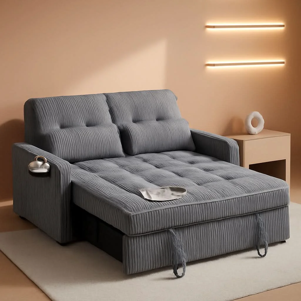 Recyclable 55Inch Convertible Sleeper Sofa With USBPort Corduroy Reusable