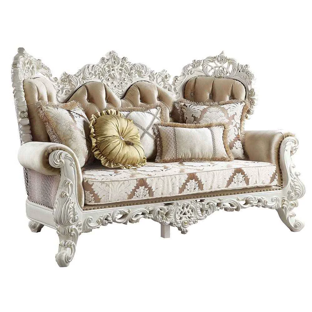 Premium Material Vanaheim – Loveseat With 5 Pillows – Fabric Antique White Smooth