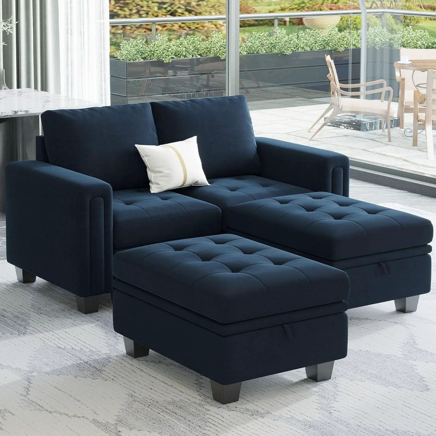 Certified Velvet Modular Sectional Sofa With Storage Sleeper Blue Sustainable