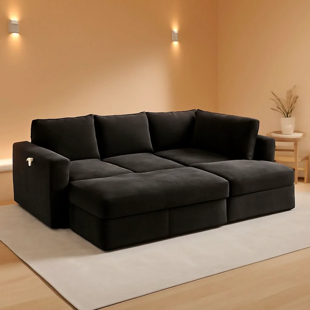 Refined Black 83Inch Deluxe Sleeper Sectional Sofa With Storage Selected