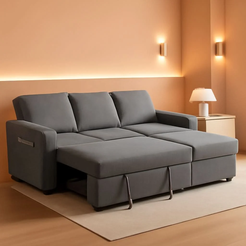Next-Generation 81 Inch Corduroy Velvet GreyTone Sleeper Sofa Pullout Unique