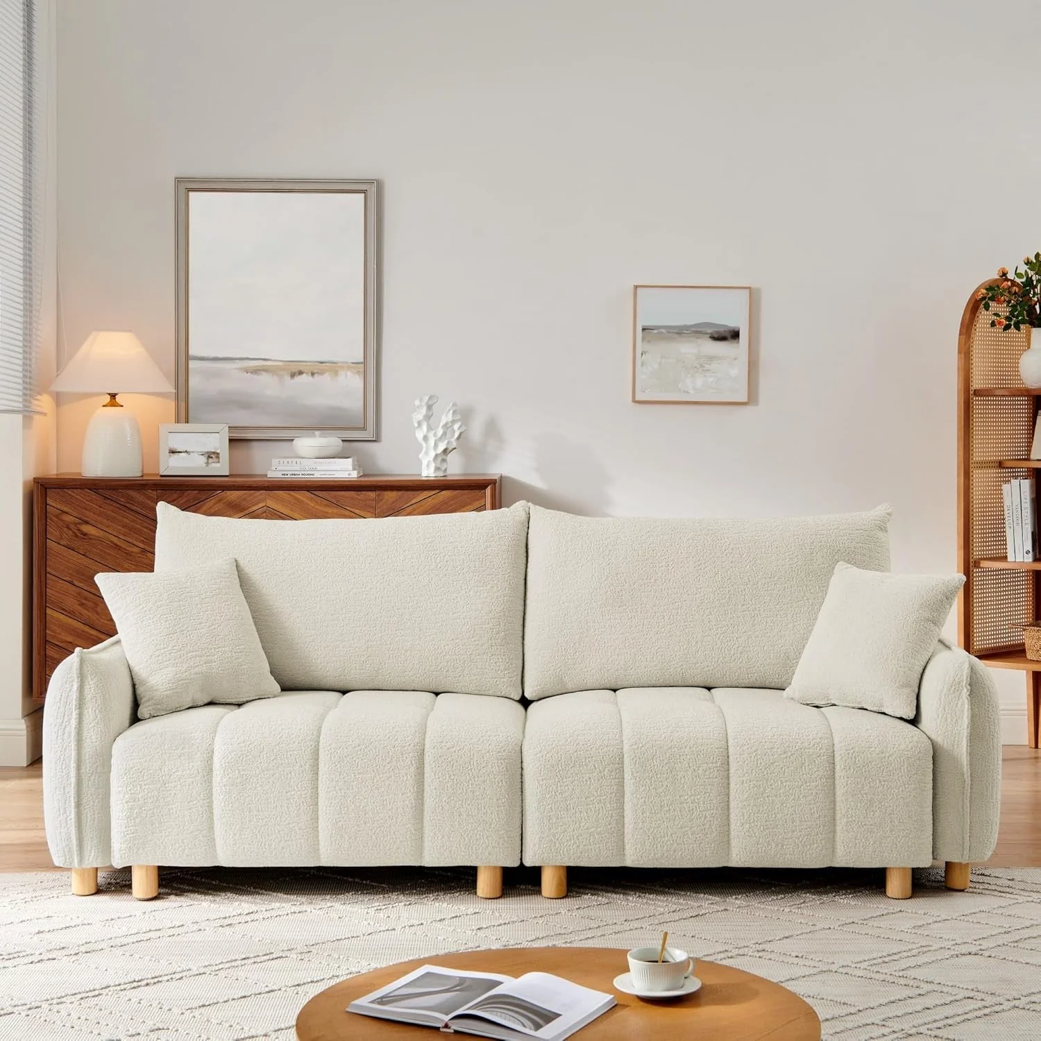 Exclusive Cream Chenille Sleeper Sofa Bed With Expanded Storage Premium
