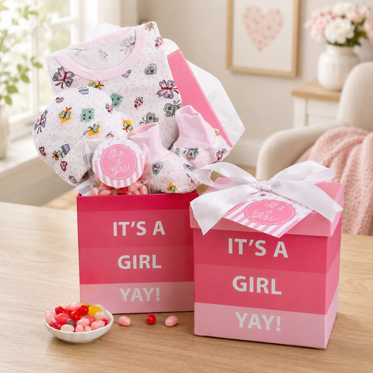 Minimalist It’s A Girl New Baby Gift Basket High-Grade