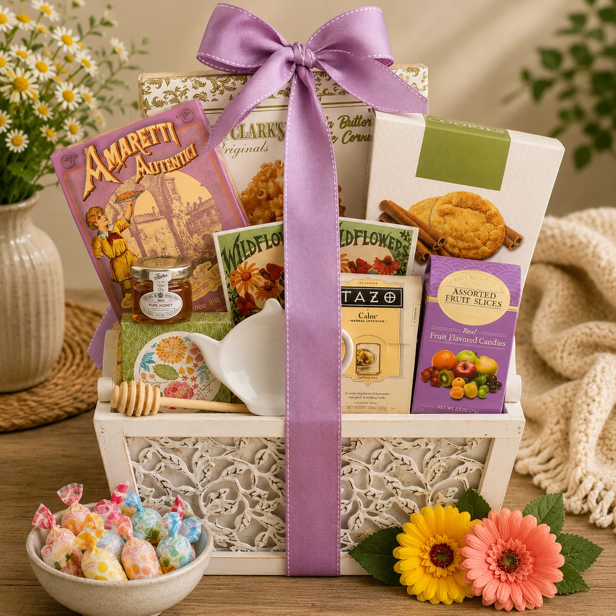 Pure Garden of Indulgence Gourmet Gift Basket with Tea Cookies Exceptional