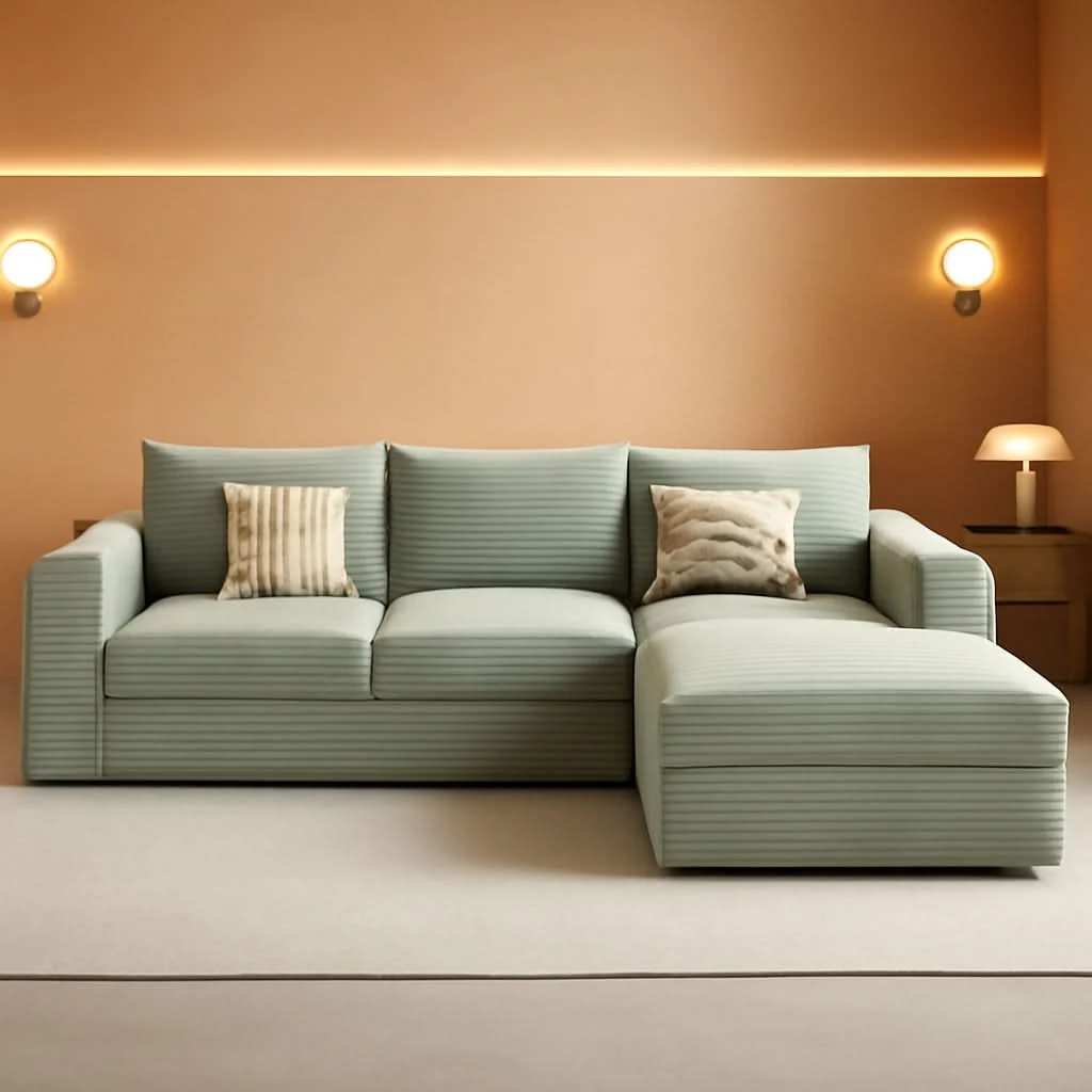 Advanced 107 Inch Grey Corduroy L Shaped Modular Sleeper Sofa Fine Crafted