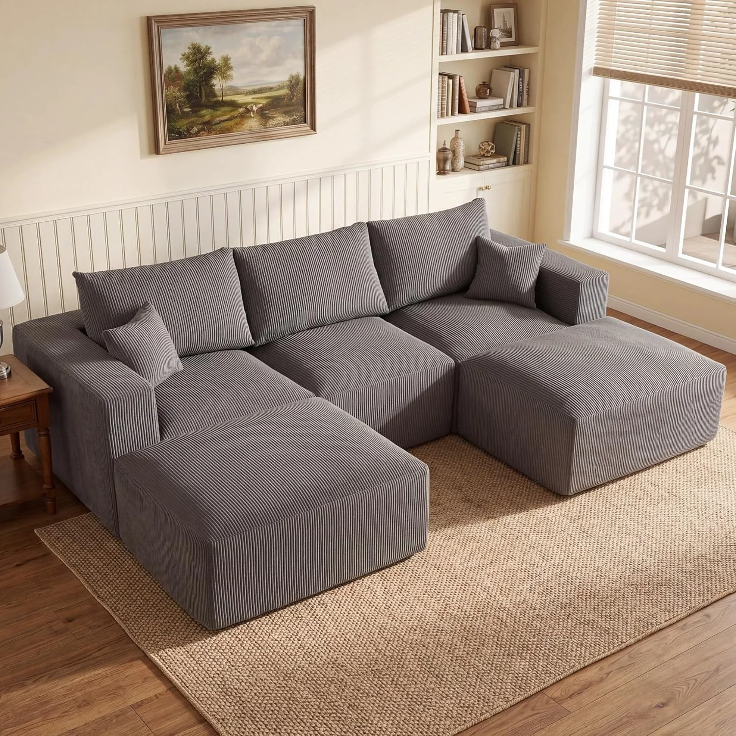 Minimalist Gray 113 Inch Modular Upholstered Sectional Sofa Sleeper Lightweight
