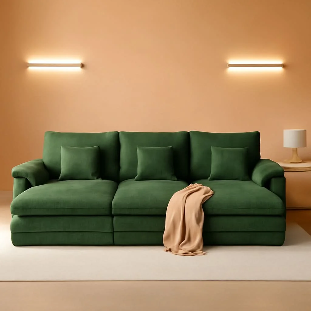 Detailed Green 108 Inch DeluxePlus Cloud Sleeper Sectional Sofa Practical