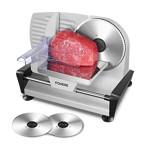 Lightweight 200W Meat Slicer 7.5 Serrated Smooth Blades Adjustable Thickness User-Friendly