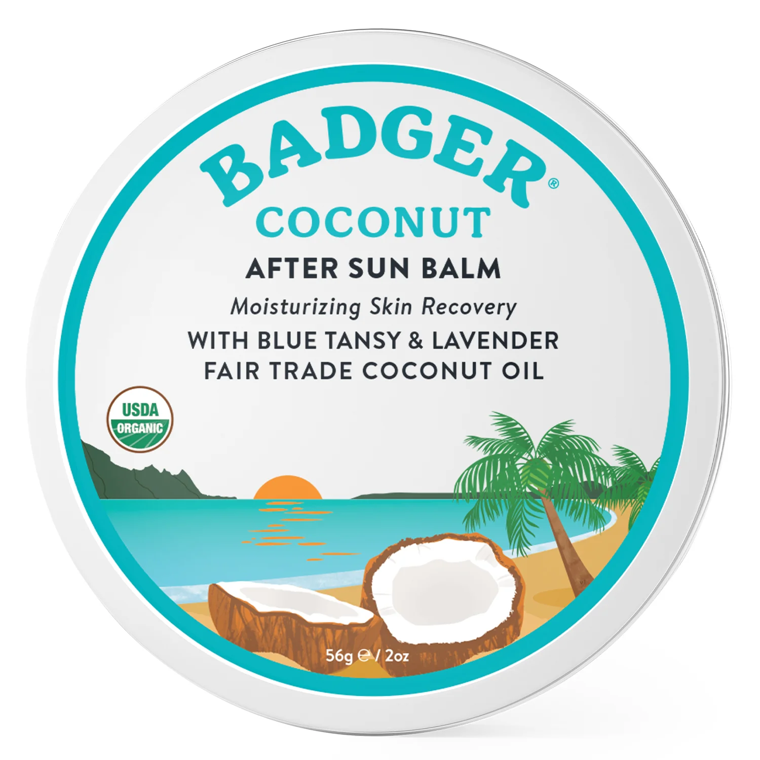 Environmentally Friendly Badger Balm Coconut After Sun Balm Tin Detailed