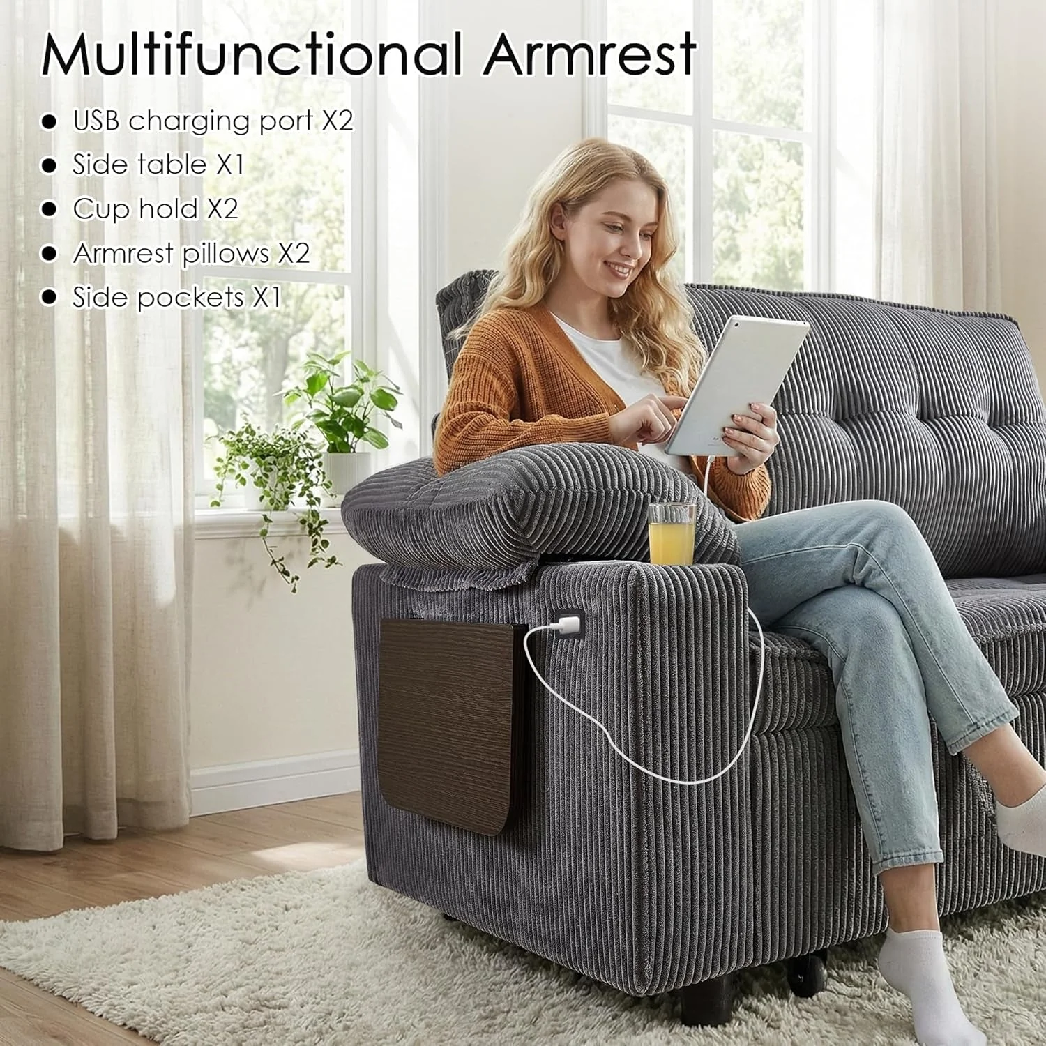 Superior 58 In Sleeper Sofa Bed DarkGrey Foldable Side Table Space Saving Environmentally Friendly