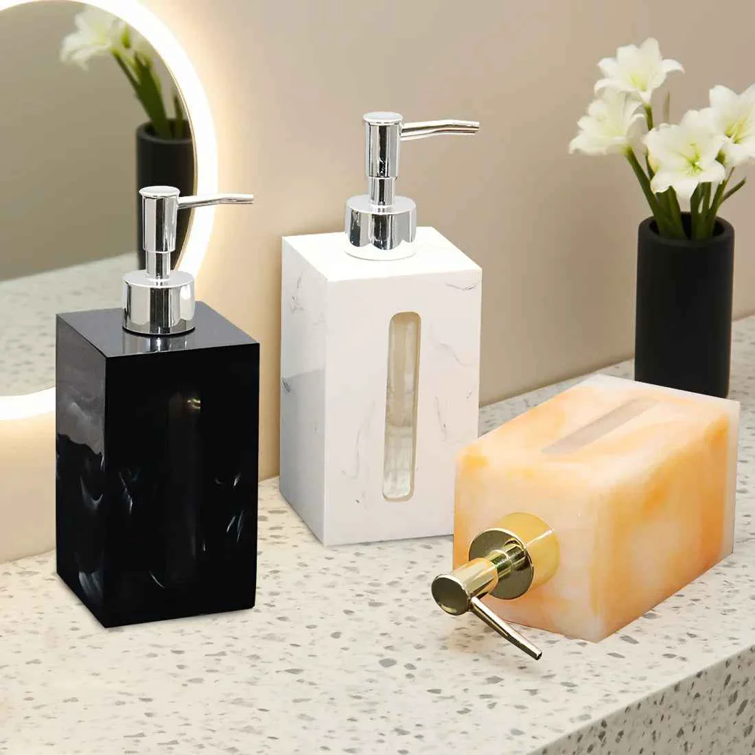 Minimalist Resin Soap Dispenser standing Countertop Lotion Pump Bottle Visible Capacity Liquid Hand Soap Dispenser No Electricity Needed for Bathroom Kitchen Laundry Room Shampoo Body Wash LotionSPECIFICATIONS Exclusive