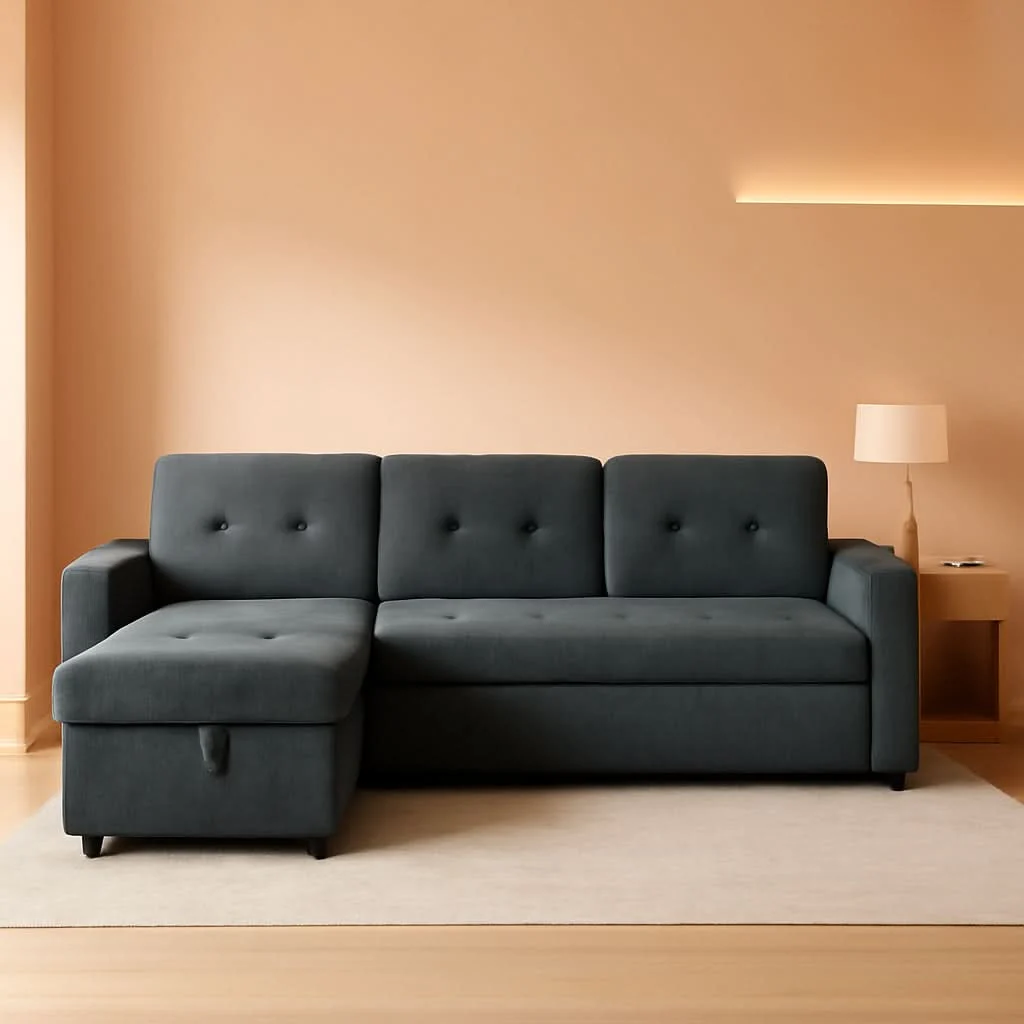 Reusable Gray Microfiber L Shape Sleeper Sofa With USB Ports Storage Smooth