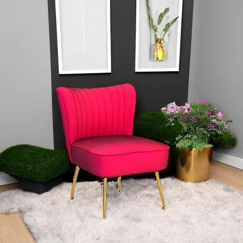 Unique Midcentury Velvet Slipper Chair Armless 20.5In Pink Solid