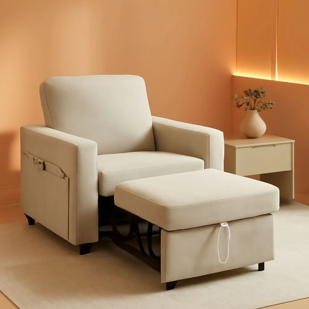 Smooth Forty Two Point Five Inch Sleeper Chair Bed Beige Convertible Sofa Bed Consistent