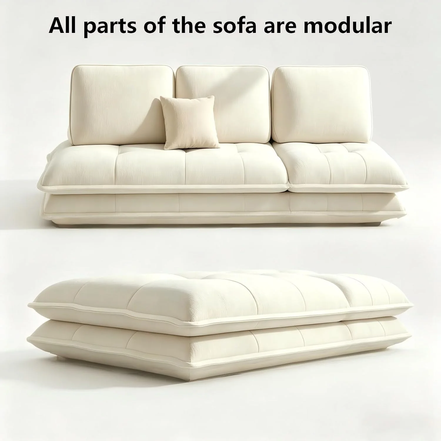 Environmentally Friendly Beige Microfiber Sectional Sofa Daybed With Ottoman Stylish