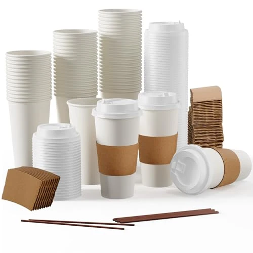 Dependable 50 Pack 20 oz Disposable Paper Coffee Cups with Lids Sleeves 50 Count Reliable