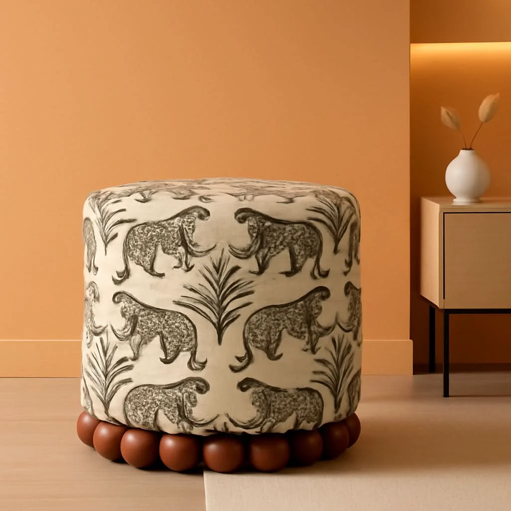 Original Design Dex Taupe Leopard Jacquard Ottoman Fully Assembled Elegant