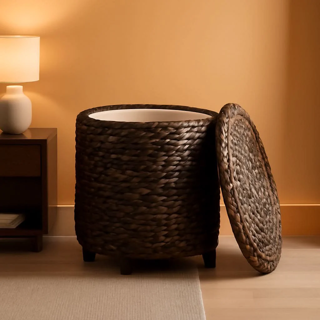 Fast Espresso Handwoven Water Hyacinth Seventeen Inch Ottoman Recyclable