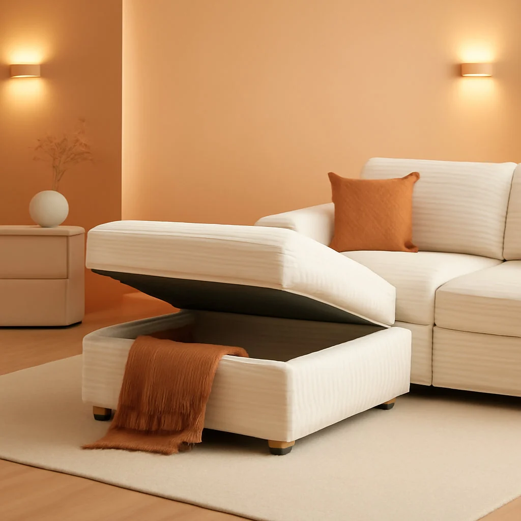 Solid Beige Corduroy Storage Ottoman Featuring Hidden Chest Quality