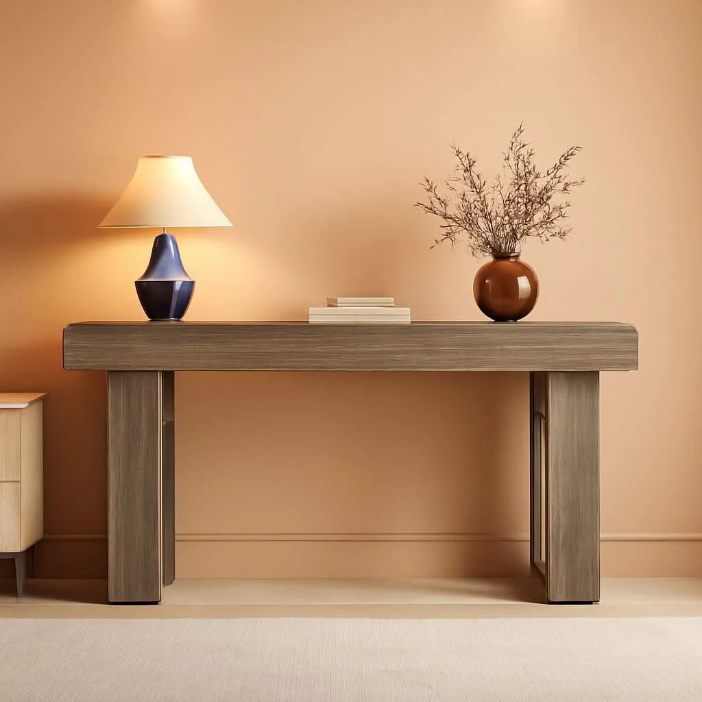 Original Design 63 Inch Long Console Table Grey Wood Farmhouse Sofa Table Relaxed