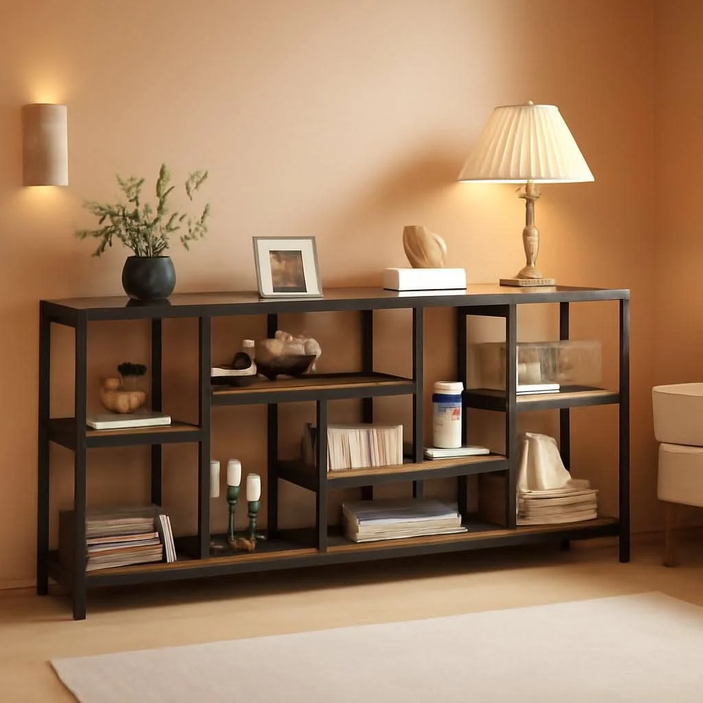 Specialty Brown Console Sofa Table 70.9Inch Industrial Finish Natural