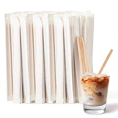 Verified 1000 Pcs Coffee Stirrers 5.5 Inch Wood Coffee Stir Sticks Individually Wrapped Wooden Stir Sticks Disposable Wood Stir Sticks Eco High-End
