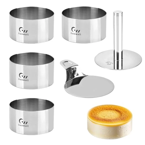 Powerful 4 pack Seamless Mousse Cake Ring set Stainless Steel 4 inch Round Food Hamburger Mold Dessert Cutter for Baking Authentic