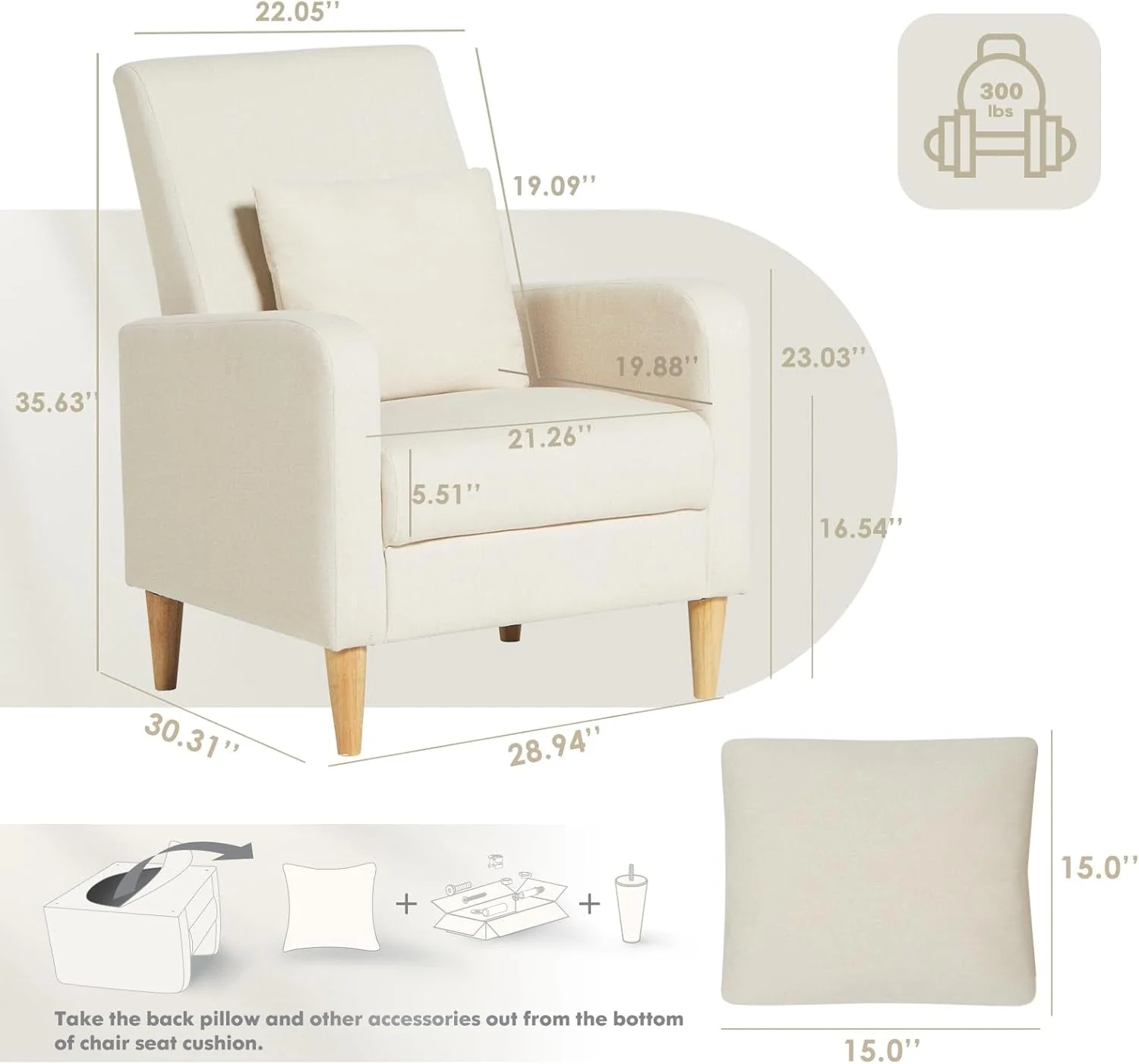 Casual Beige Upholstered Accent Chair Featuring Lumbar Pillow Superior