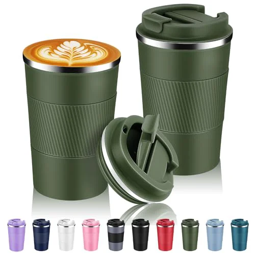 Relaxed 13 oz Stainless Steel Insulated Travel Coffee Mug with Fip Lid Bulk 2 Pack 2 Count Pure