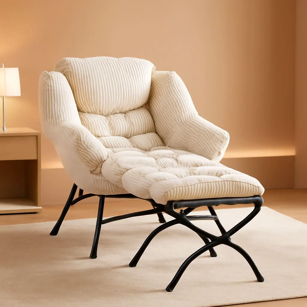 Comfortable White Ergonomic Contemporary Lounge Chair With Ottoman Practical