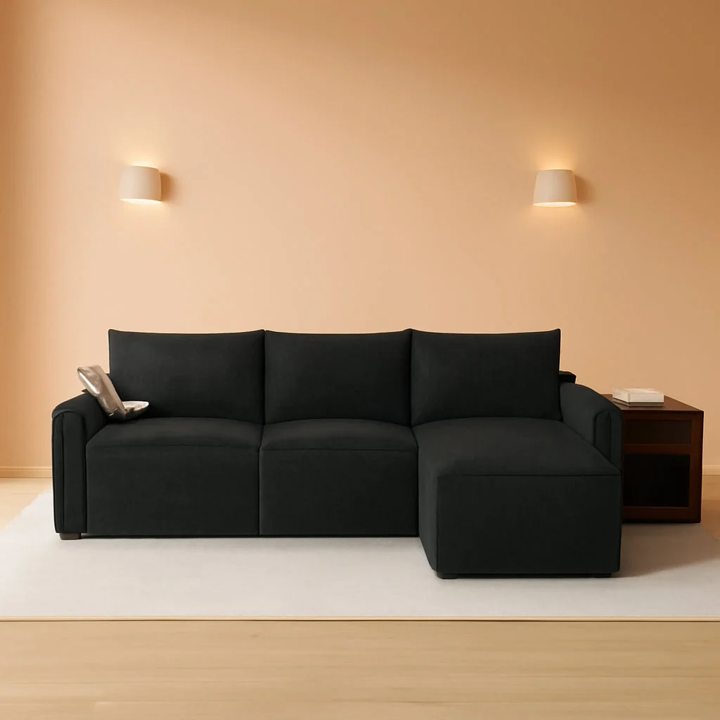 Carefully Designed 114 Inch Modular Contemporary Sectional Sofa Black Certified