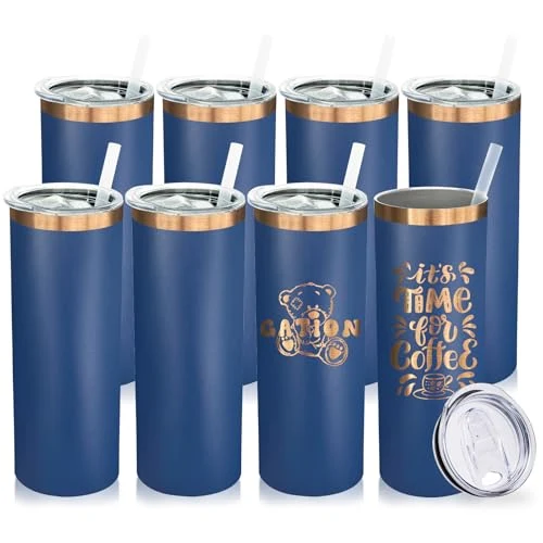 Long-Lasting 20 oz Skinny Tumblers Bulk with Lids and Straws Navy 8 Count Comfortable