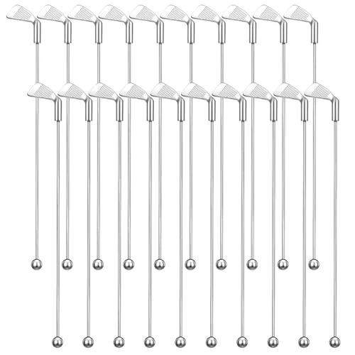 Lightweight 20 Pcs Metal Golf Cocktail Stirrers Swizzle Stir Sticks 7.87 Inch Reusable Drink Stirrer Sticks Party Decorations Golf Party Clubhouse and Outing Decorations 20 Count Certified