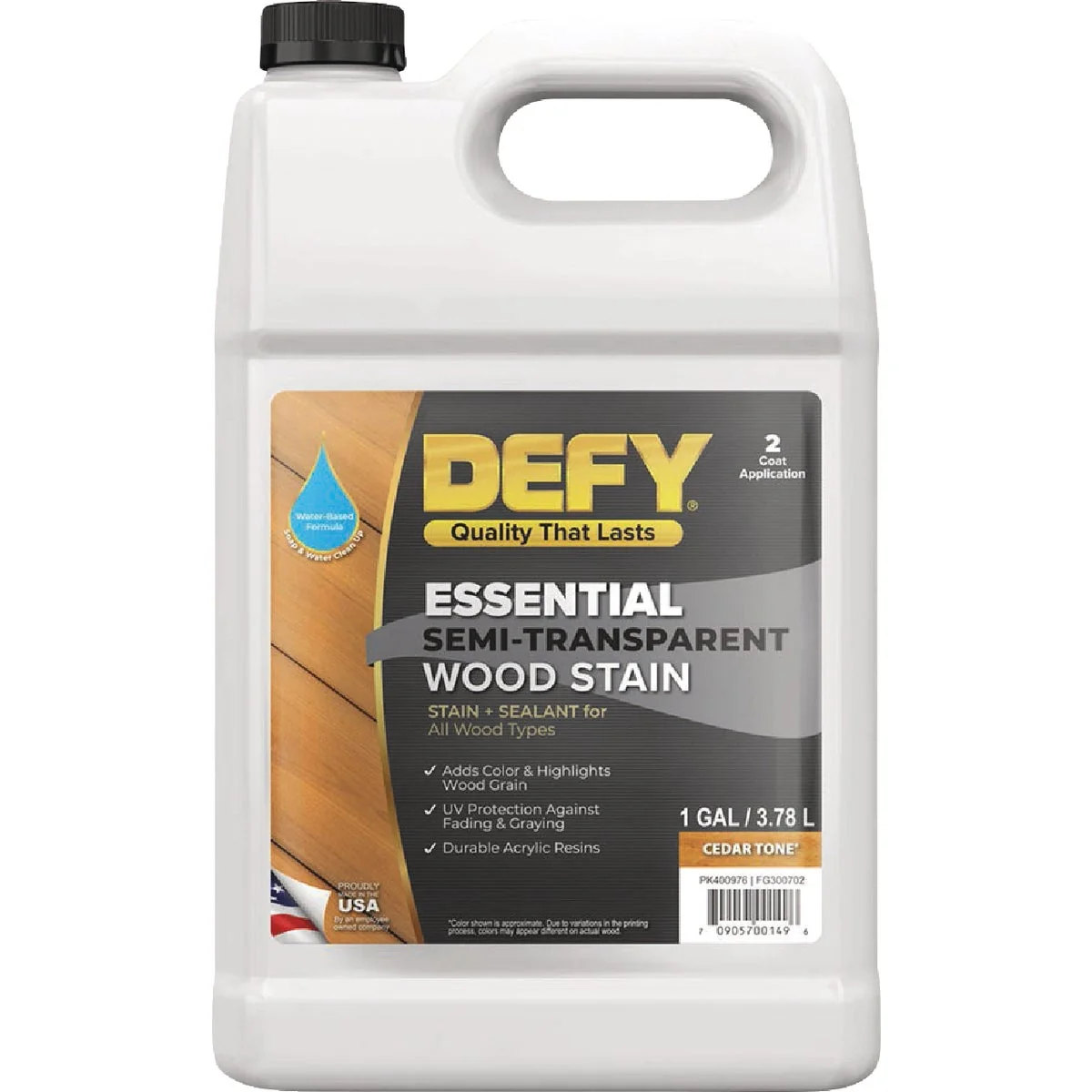 Sophisticated Defy Essential Semi-Transparent Wood Stain Cedar Tone 1 Gal. Soft