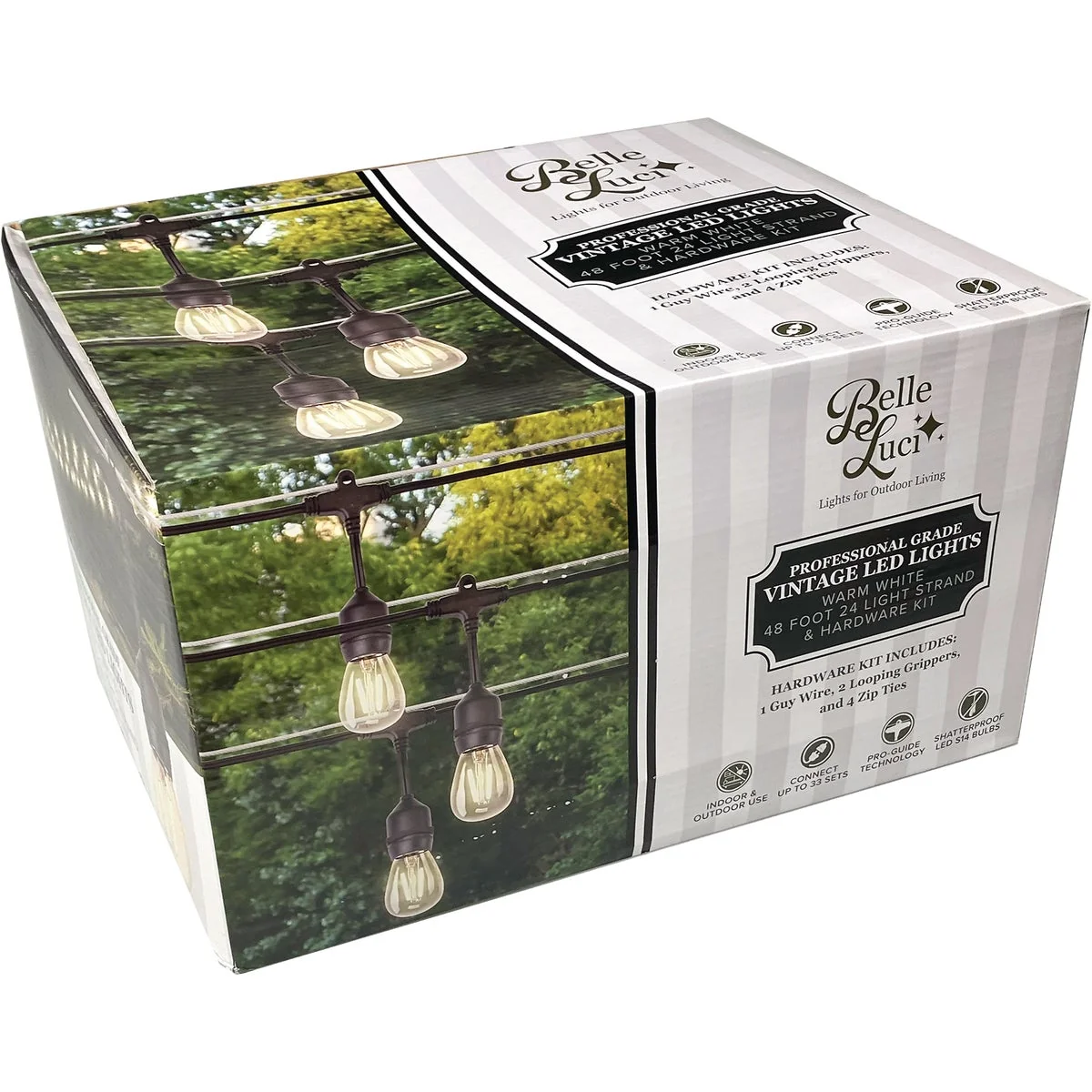 Dependable Holiday Bright Lights Belle Luci 24-Bulb Warm White S14 Vintage LED Light Set Fine