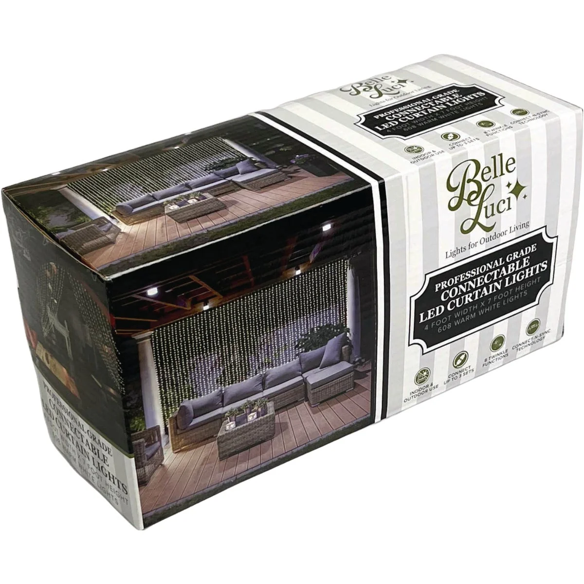 Solid Holiday Bright Lights Belle Luci 608-Bulb Warm White Connectable LED Curtain Lights Verified