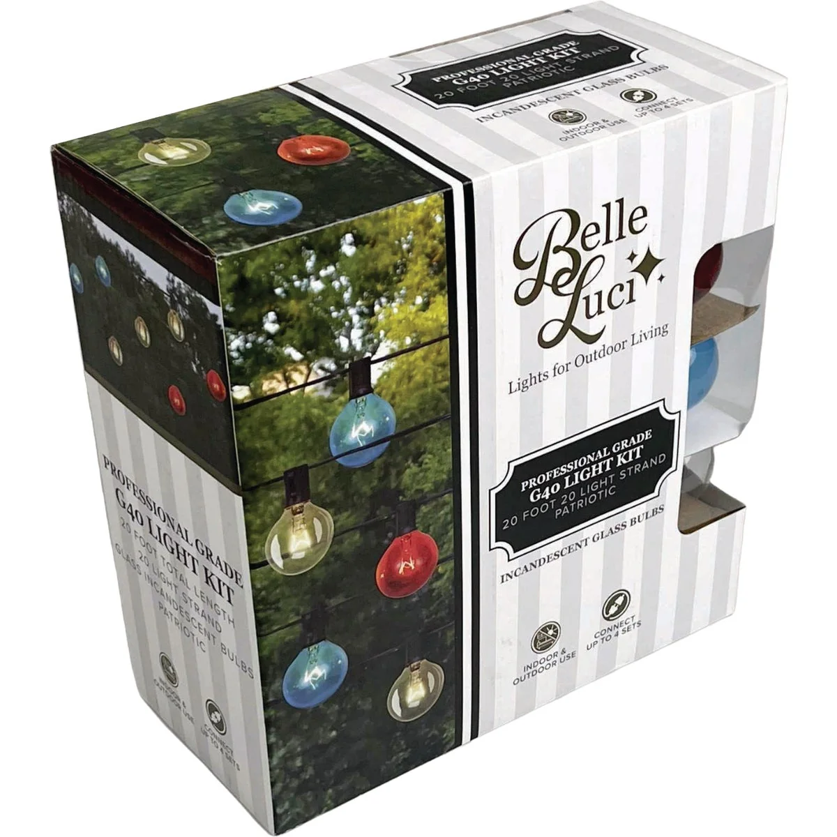 Environmentally Friendly Holiday Bright Lights Belle Luci 20-Bulb G40 Patriotic Incandescent Light Kit Smooth