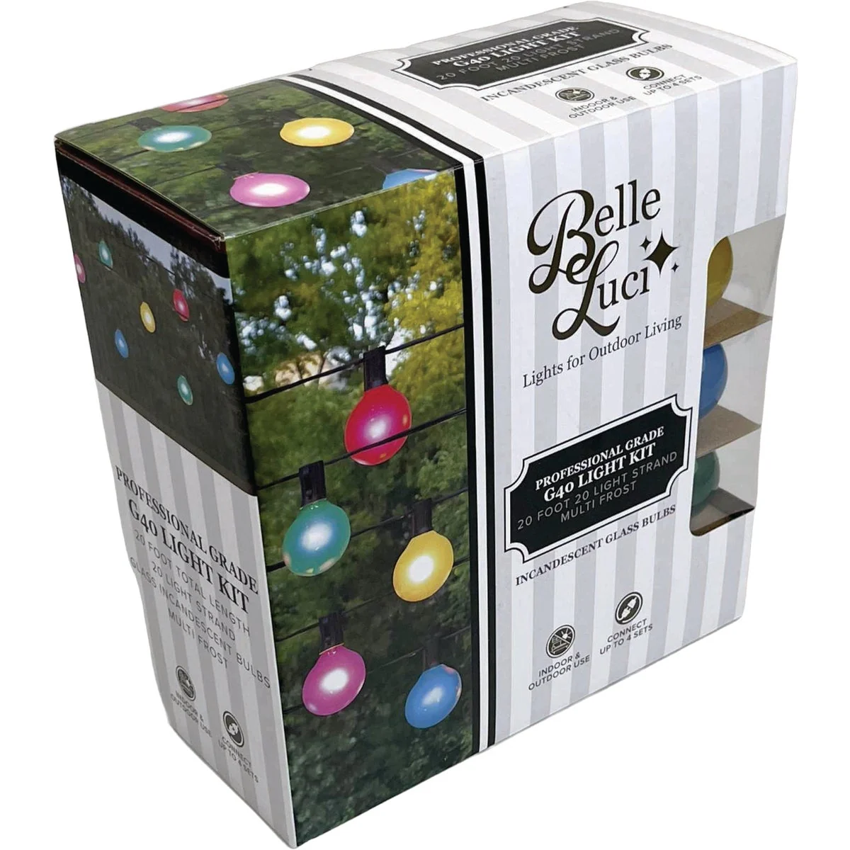 Expertly Made Holiday Bright Lights Belle Luci 20-Bulb G40 Frosted Multi-Color Incandescent Light Kit Organic