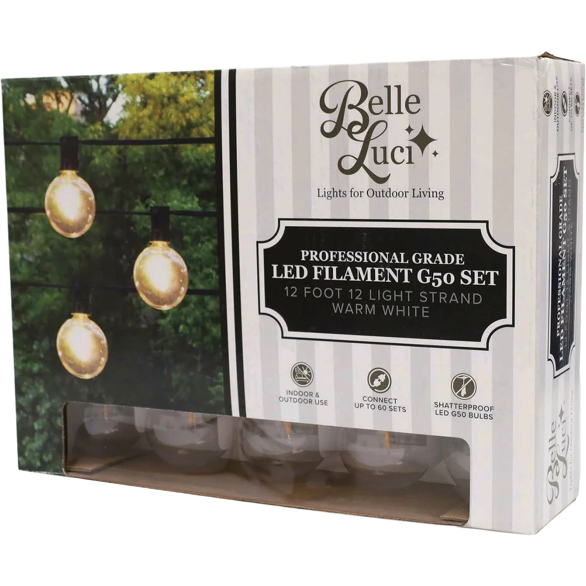 Sustainable Holiday Bright Lights Belle Luci 12-Bulb G50 Warm White Transparent LED Light Set Optimized
