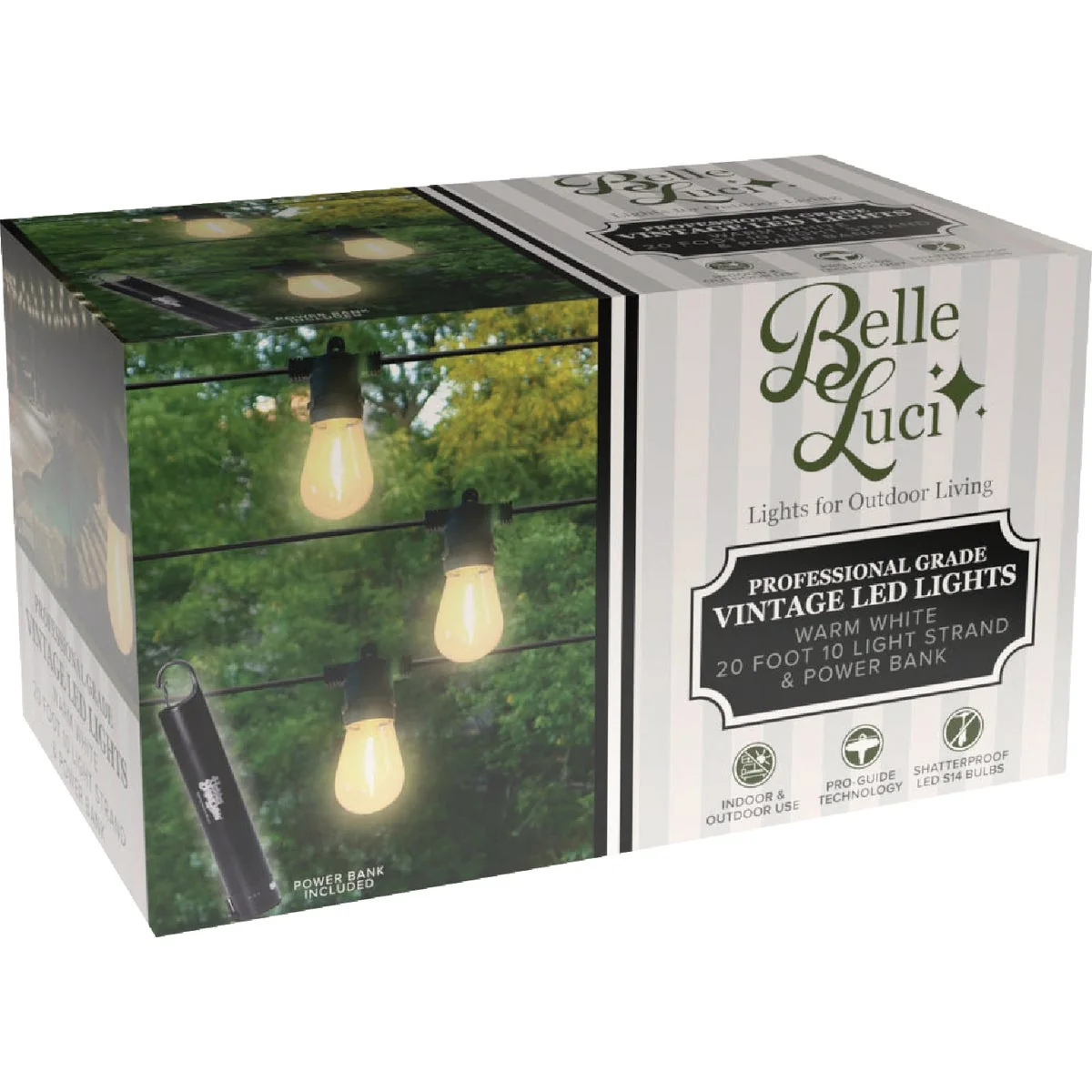Clean Holiday Bright Lights Belle Luci Warm White 10-Bulb S14 LED Rechargeable String Light Set Secure