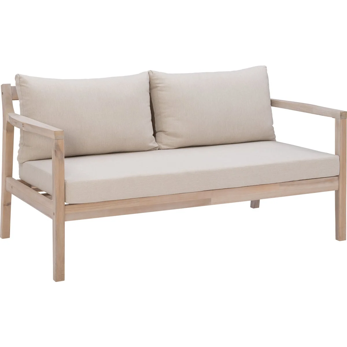 Versatile Linon Svana 58.25 In. W. x 31 In. D. Natural Finish Wood Sofa with Beige Cushions High-Grade