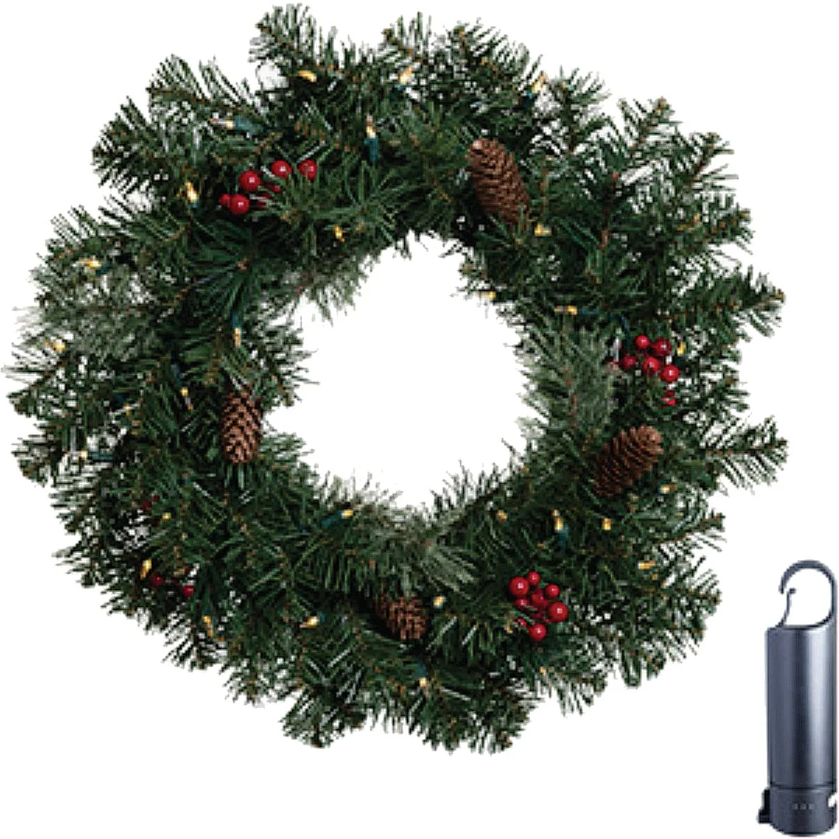 Carefully Designed Holiday Bright Lights 24 In. Warm White Multi Rechargeable LED Mixed Pine Wreath with Power Bank Advanced