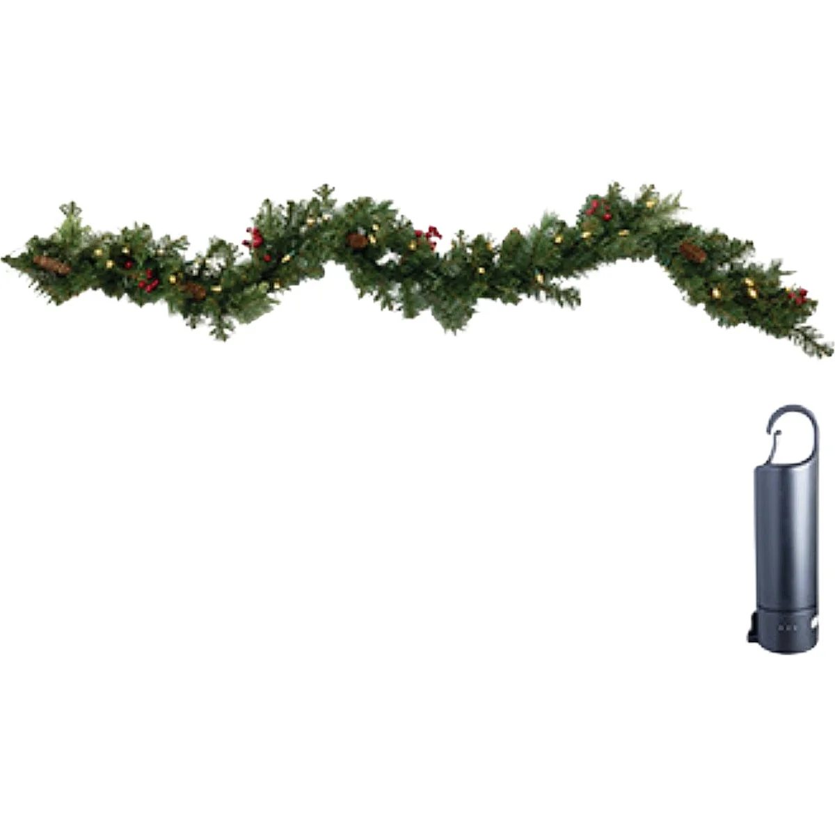 First-Class Holiday Bright Lights 9 Ft. Warm White Multi Rechargeable LED Mixed Pine Garland with Power Bank Secure