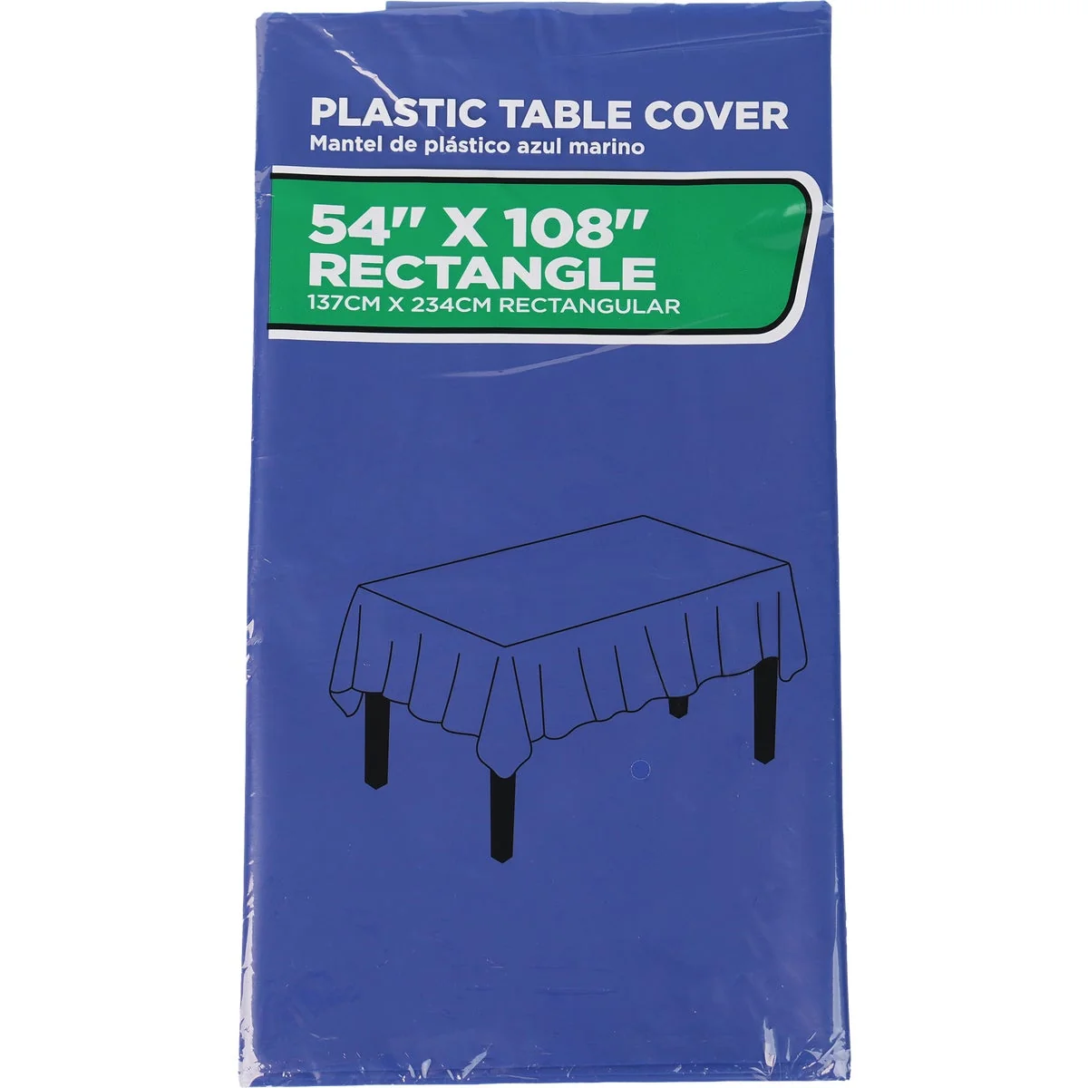 Elegant 54 In. x 108 In. Navy Rectangular Plastic Table Cover Functional