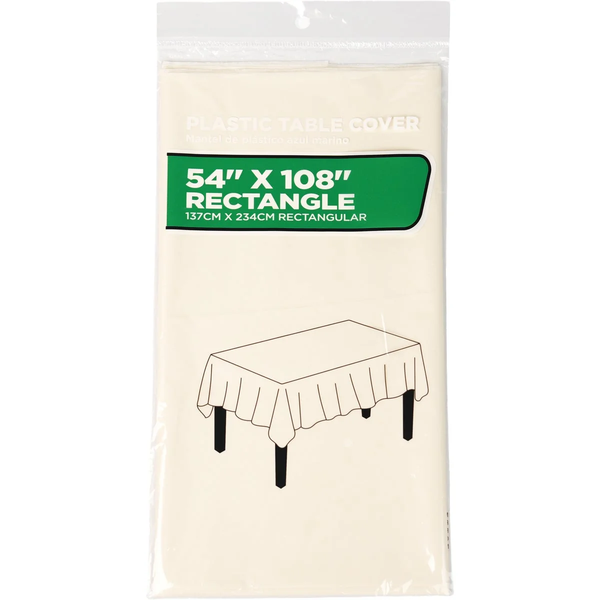Detailed 54 In. x 108 In. Ivory Rectangular Plastic Table Cover Natural