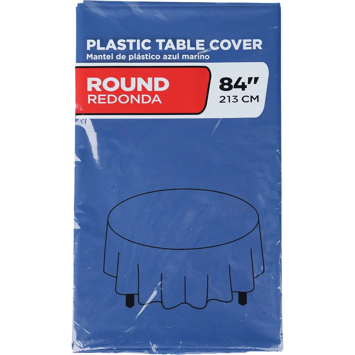 Minimalist 84 In. Navy Round Plastic Table Cover Superior